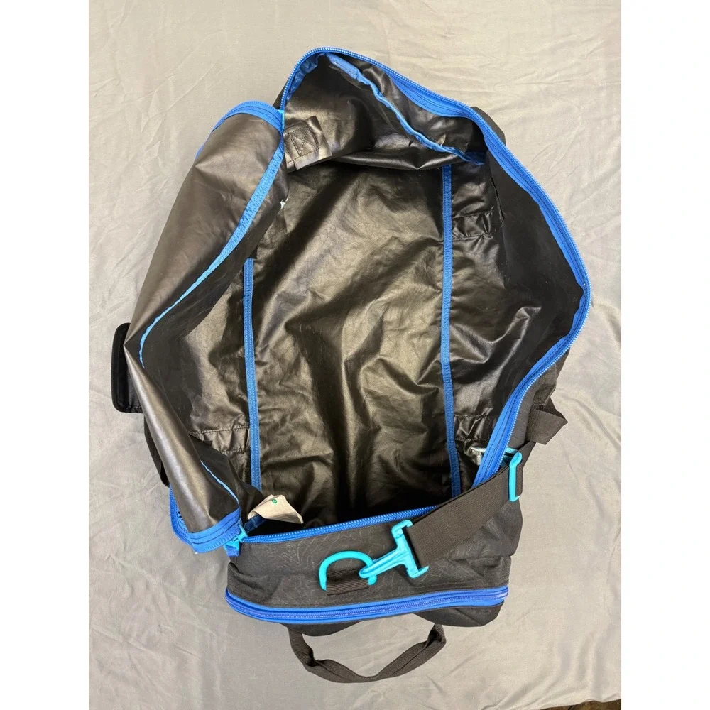 Dakine EQ Bag 74L Duffel Black Blue Mt Hood Topo Map Print Travel Bag 8300485